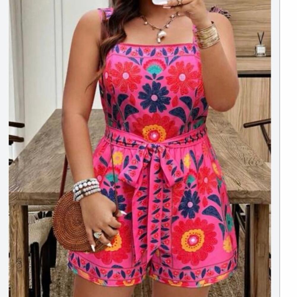 SHEIN Weeklong Random Floral Print Plus Size Sleeveless Romper Elegant NEW 2XL